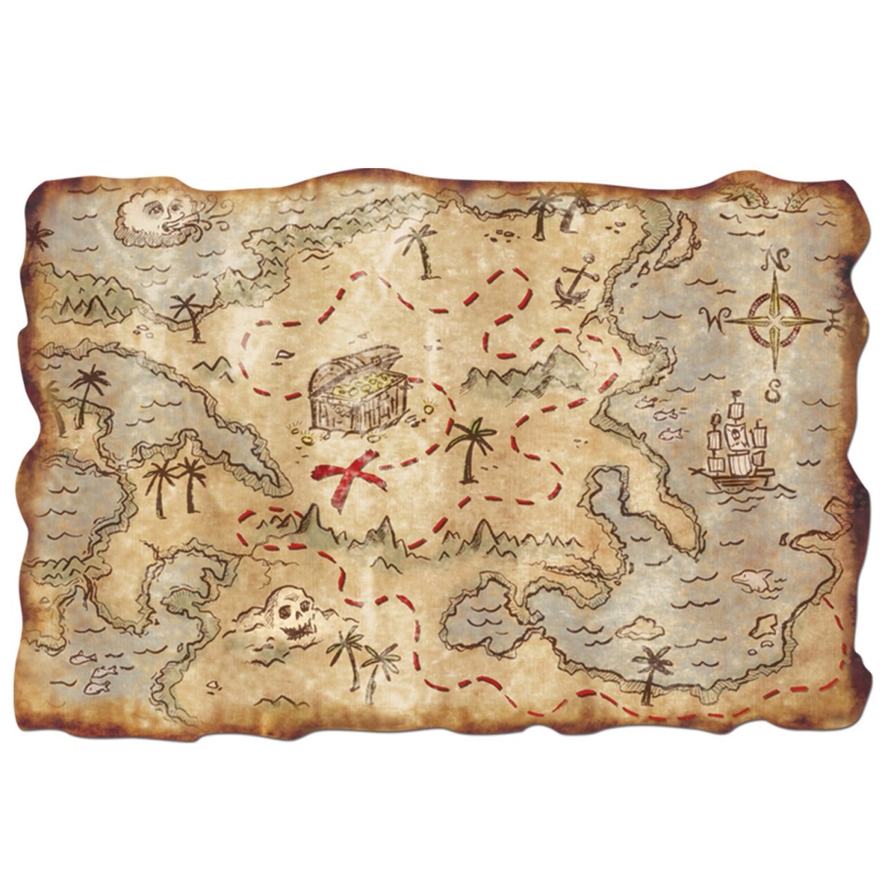 Beistle Club Pack of 12 Brown and Red Nautical Pirate Treasure Map Party Favors 18"